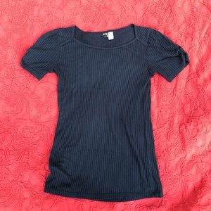 Bp navy blue T-shirt - sheer with puff sleeves, m